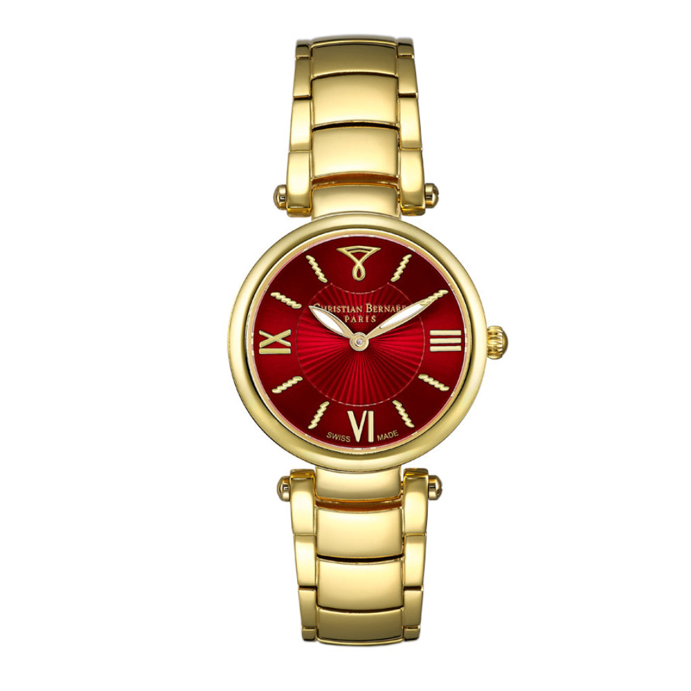 ساعة كريستيان برنارد النسائية بحركة كوارتز ولون مينا أحمر - CB-0160