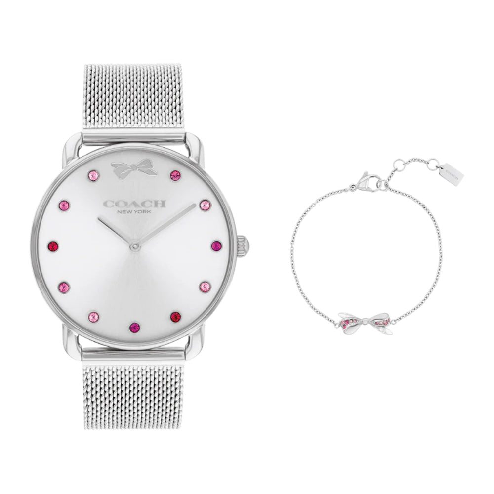 كوتش ساعة اليوت كوارتز للنساء مينا لون ابيض وفضي COH-0143+BR