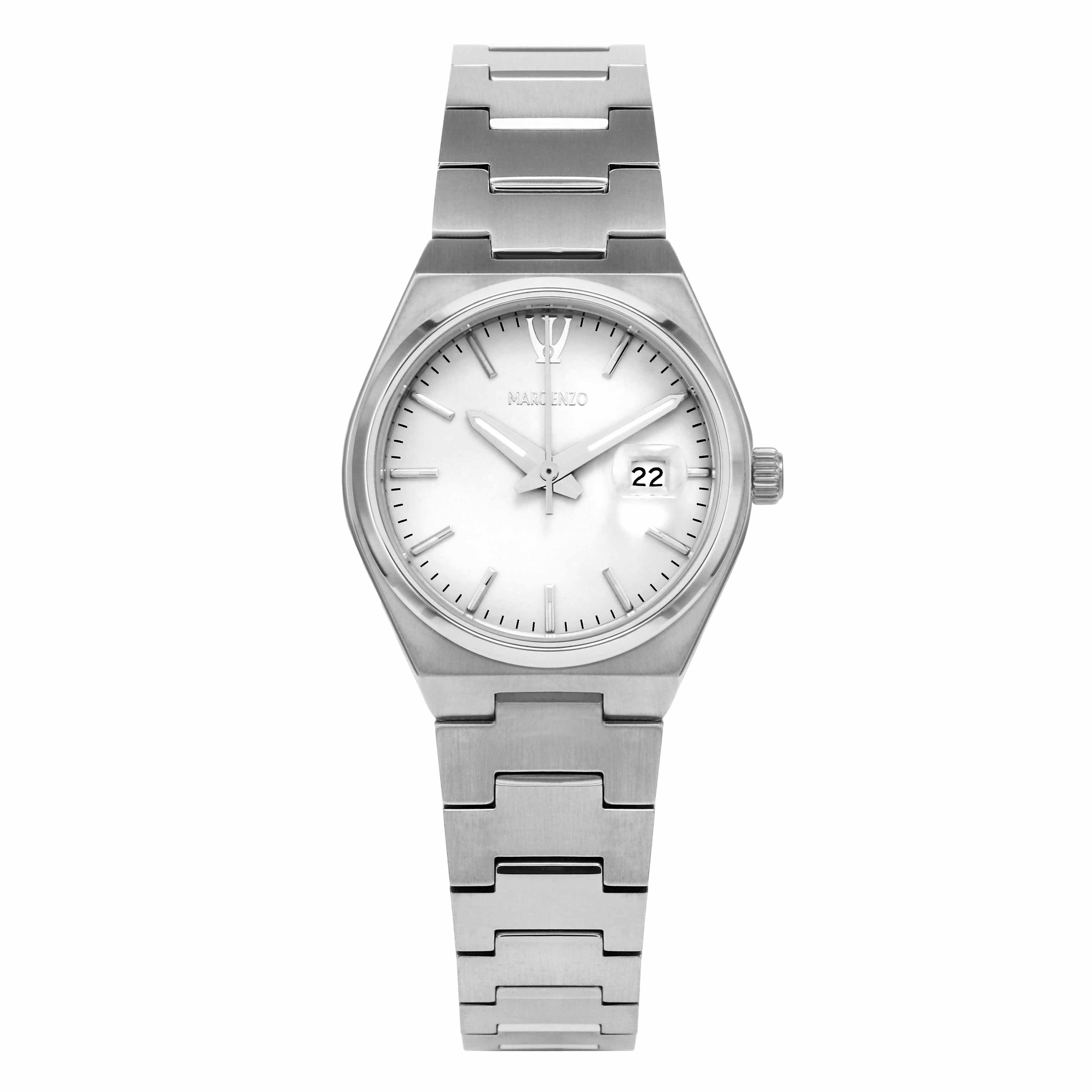 ساعة مارك انزو النسائية بحركة كوارتز ومينا أبيض - MAR-0136