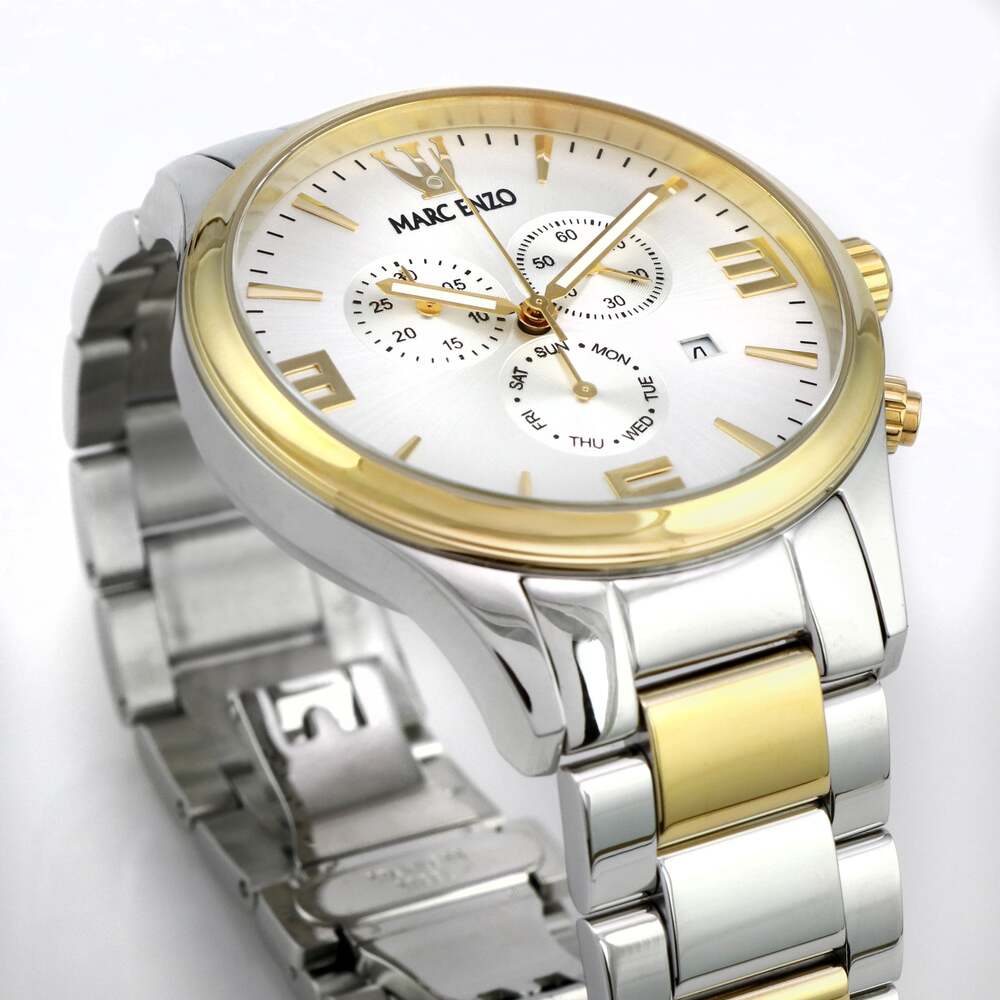 ساعة مارك انزو الرجالية بحركة كوارتز ولون مينا أبيض - MAR-0066