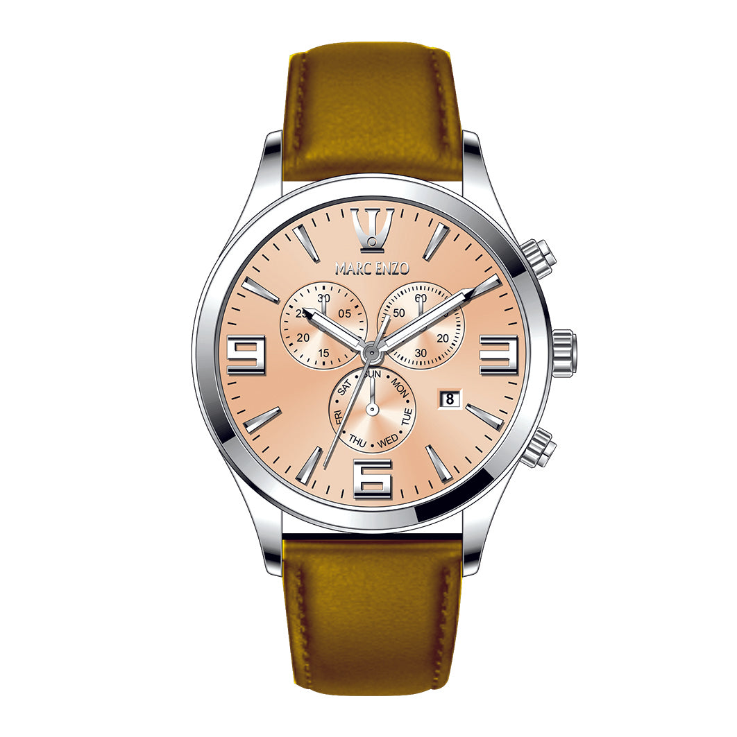 ساعة مارك انزو الرجالية بحركة كوارتز ولون مينا بني - MAR-0133