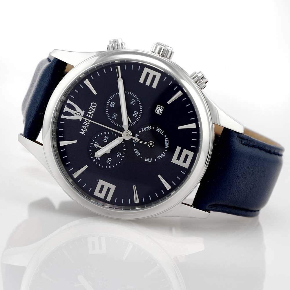 ساعة مارك انزو الرجالية بحركة كوارتز ولون مينا أزرق - MAR-0056