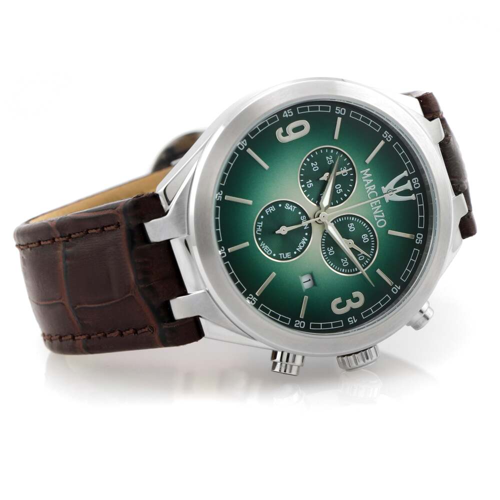Marc Enzo men's watch with quartz movement and green dial - MAR-0092