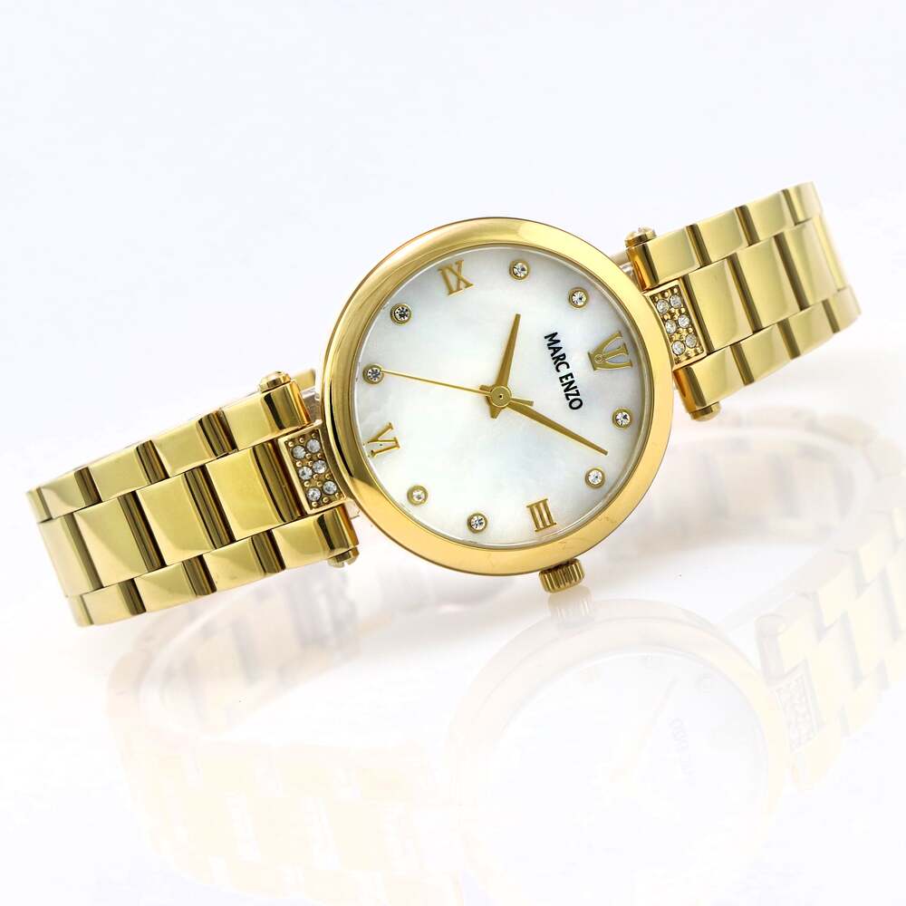 ساعة مارك انزو النسائية بحركة كوارتز ولون مينا أبيض لؤلؤي - MAR-0075