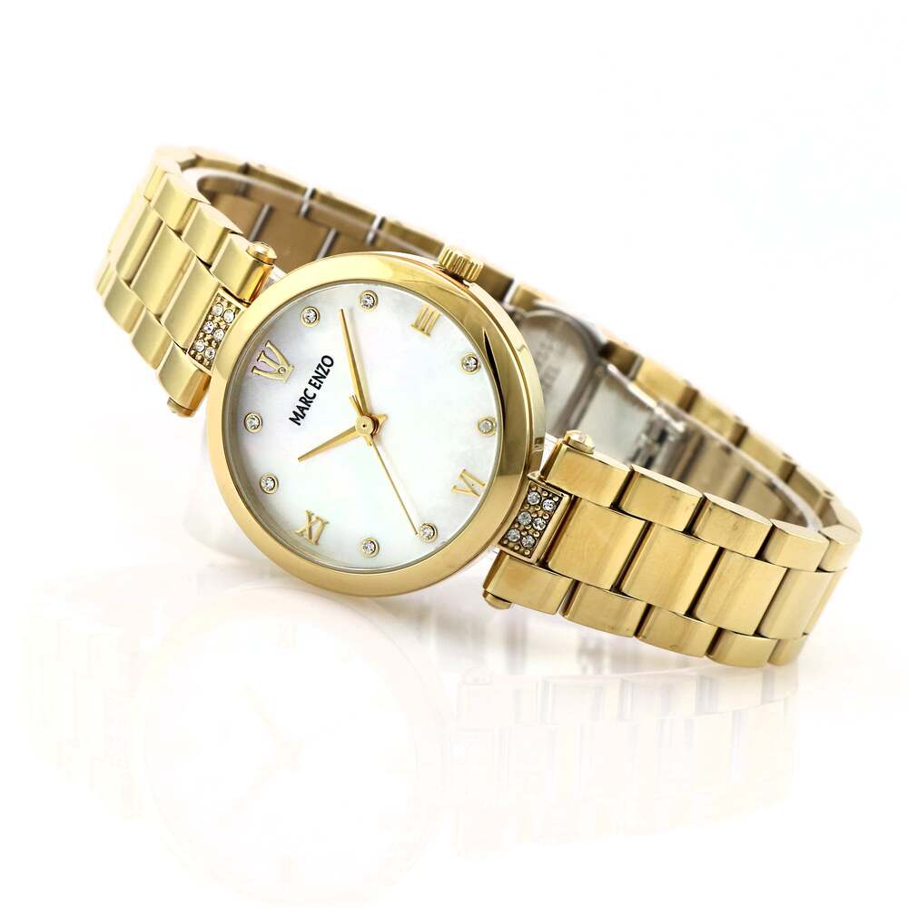 ساعة مارك انزو النسائية بحركة كوارتز ولون مينا أبيض لؤلؤي - MAR-0075