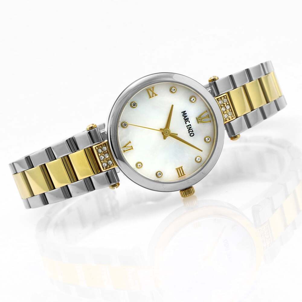 ساعة مارك انزو النسائية بحركة كوارتز ولون مينا أبيض لؤلؤي - MAR-0073