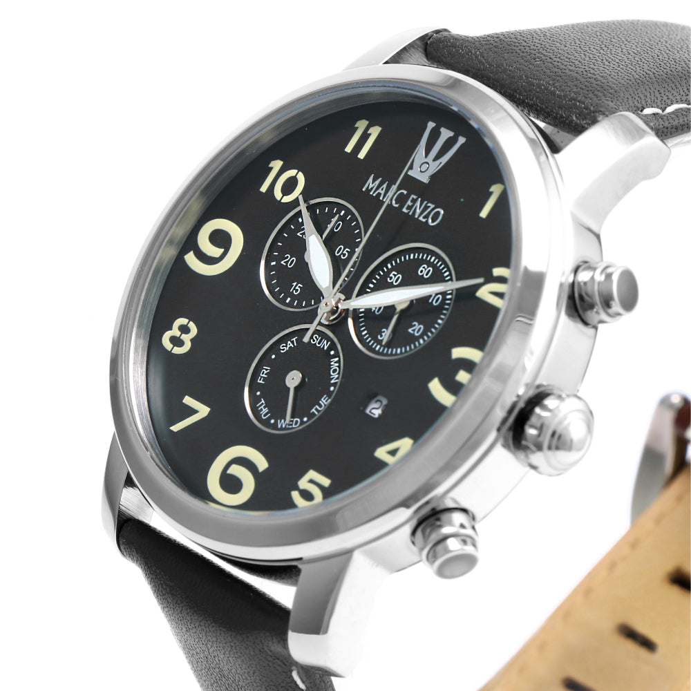 ساعة مارك انزو الرجالية بحركة كوارتز ولون مينا أسود - MAR-0048