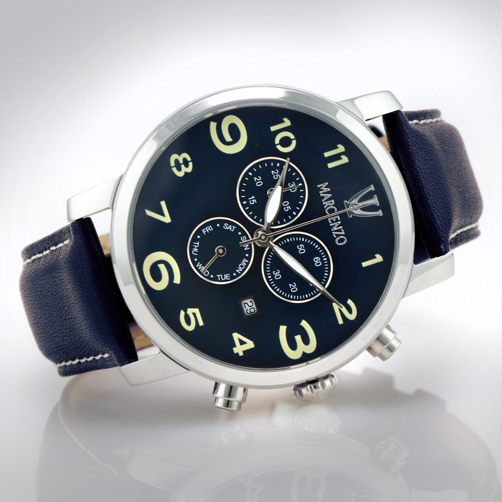 ساعة مارك انزو الرجالية بحركة كوارتز ولون مينا أزرق - MAR-0047