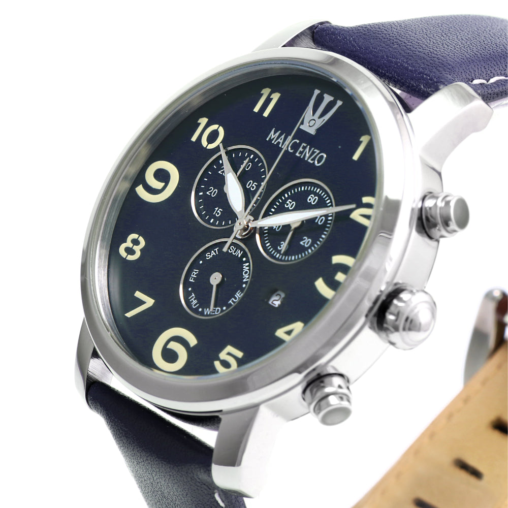 ساعة مارك انزو الرجالية بحركة كوارتز ولون مينا أزرق - MAR-0047