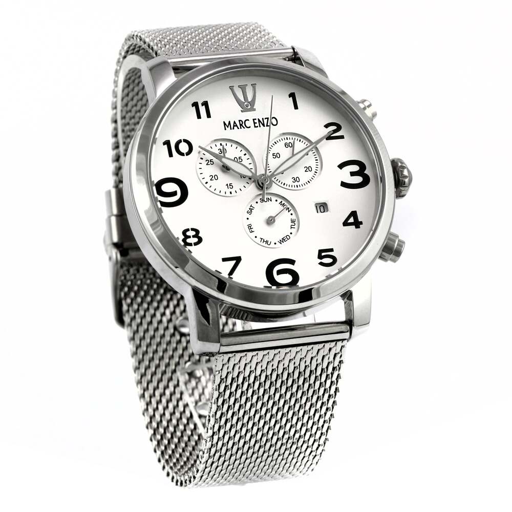 ساعة مارك انزو الرجالية بحركة كوارتز ولون مينا أبيض - MAR-0045