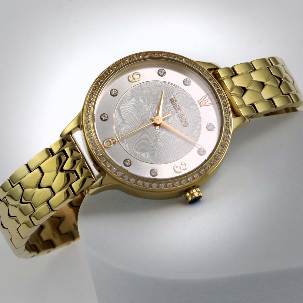 ساعة مارك انزو النسائية بحركة كوارتز ولون مينا أبيض لؤلؤي - MAR-0008