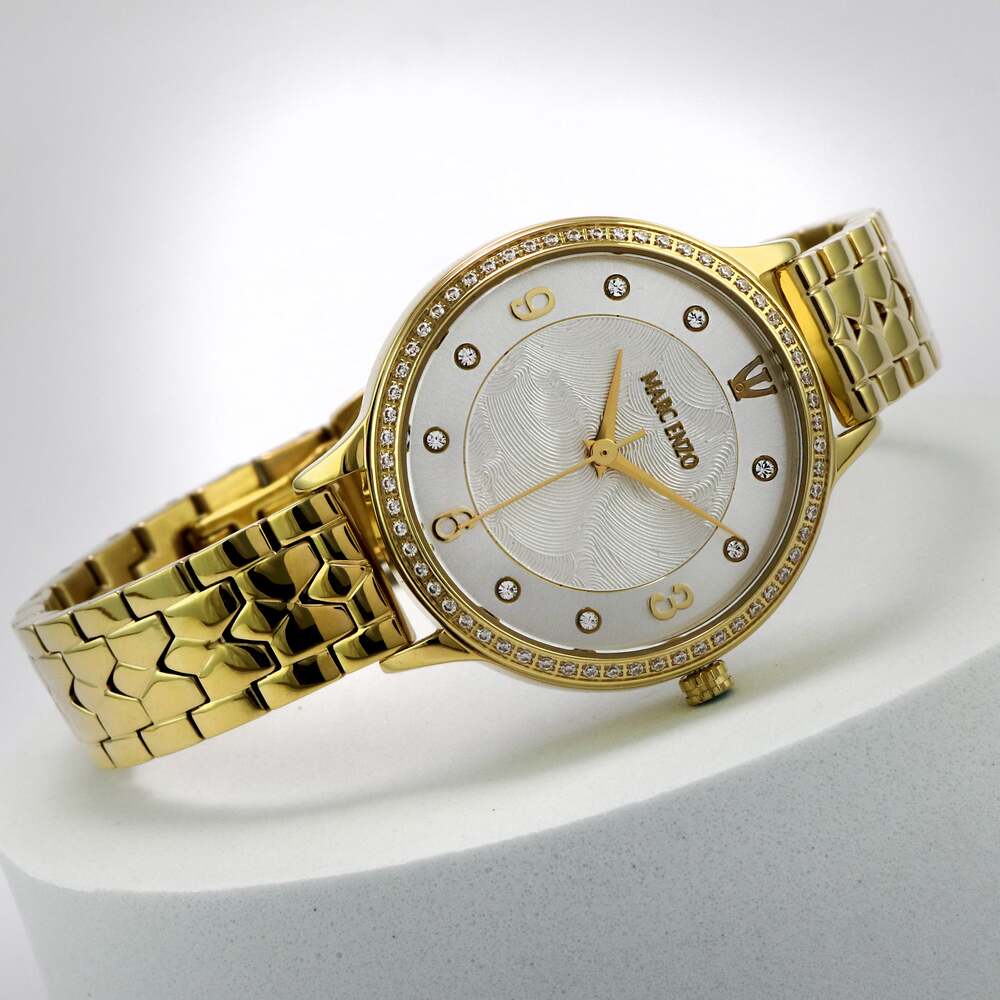 ساعة مارك انزو النسائية بحركة كوارتز ولون مينا أبيض لؤلؤي - MAR-0008