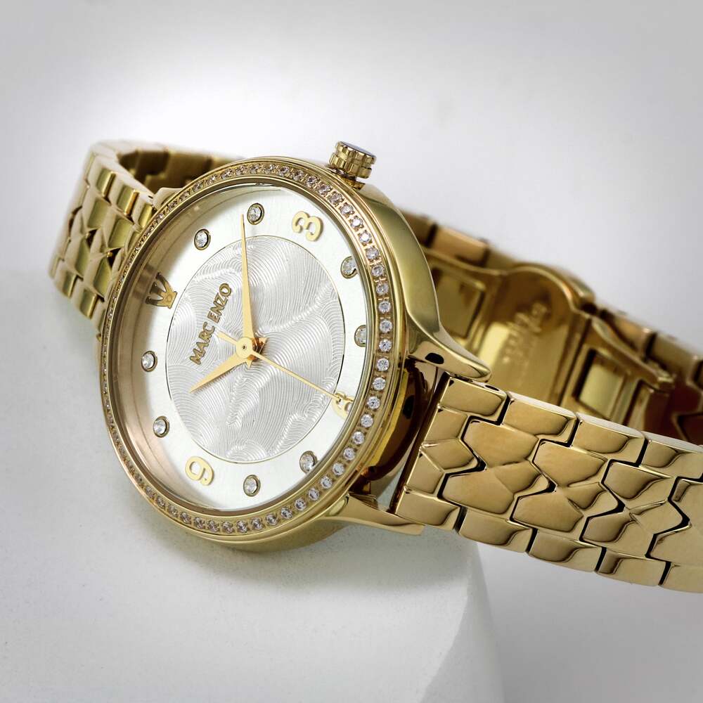 ساعة مارك انزو النسائية بحركة كوارتز ولون مينا أبيض لؤلؤي - MAR-0008