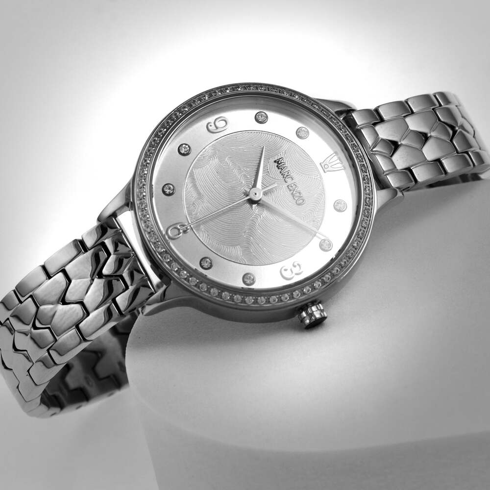 ساعة مارك انزو النسائية بحركة كوارتز ولون مينا أبيض لؤلؤي - MAR-0010