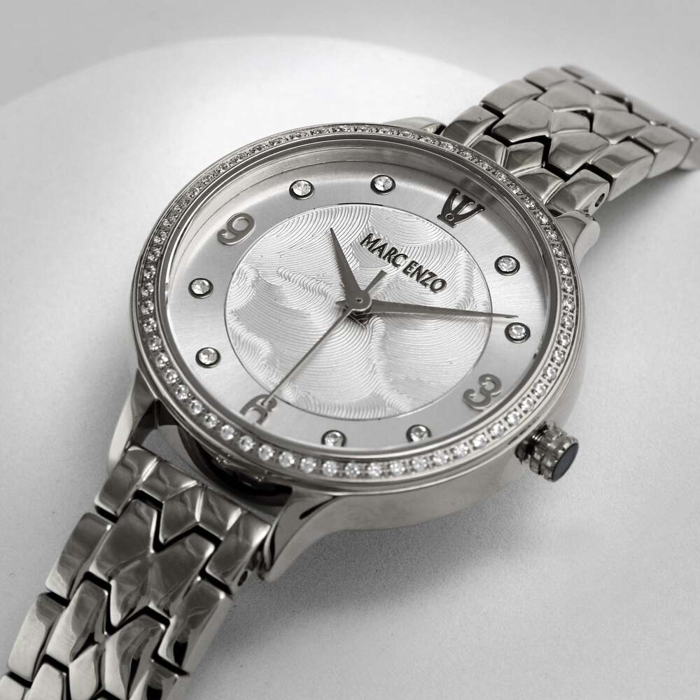 ساعة مارك انزو النسائية بحركة كوارتز ولون مينا أبيض لؤلؤي - MAR-0010