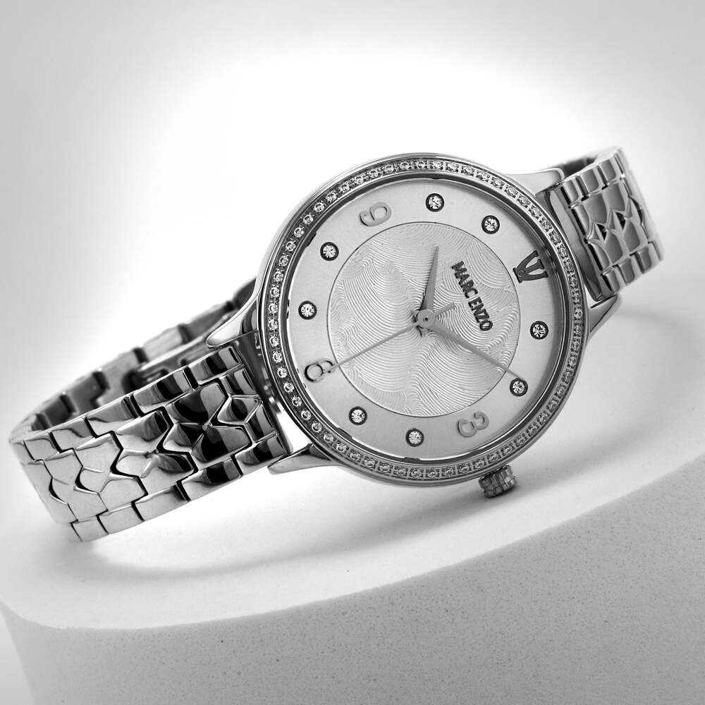 ساعة مارك انزو النسائية بحركة كوارتز ولون مينا أبيض لؤلؤي - MAR-0010