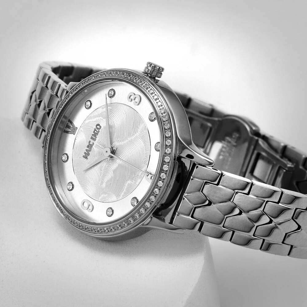 ساعة مارك انزو النسائية بحركة كوارتز ولون مينا أبيض لؤلؤي - MAR-0010