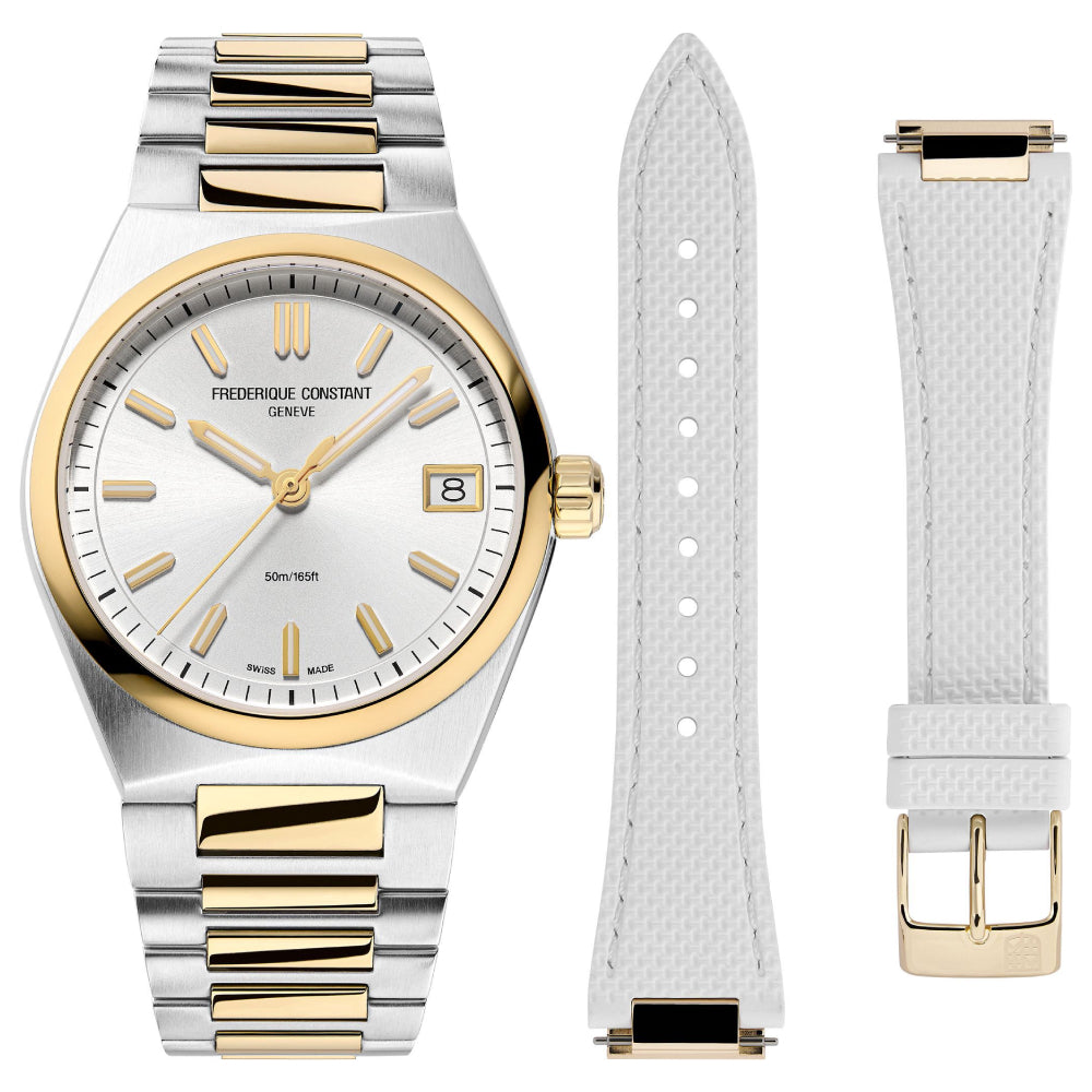 ساعة فريدريك كونستانت النسائية بحركة كوارتز ولون مينا أبيض - FC-0263(D/8 0.04CT)+R.STRAP