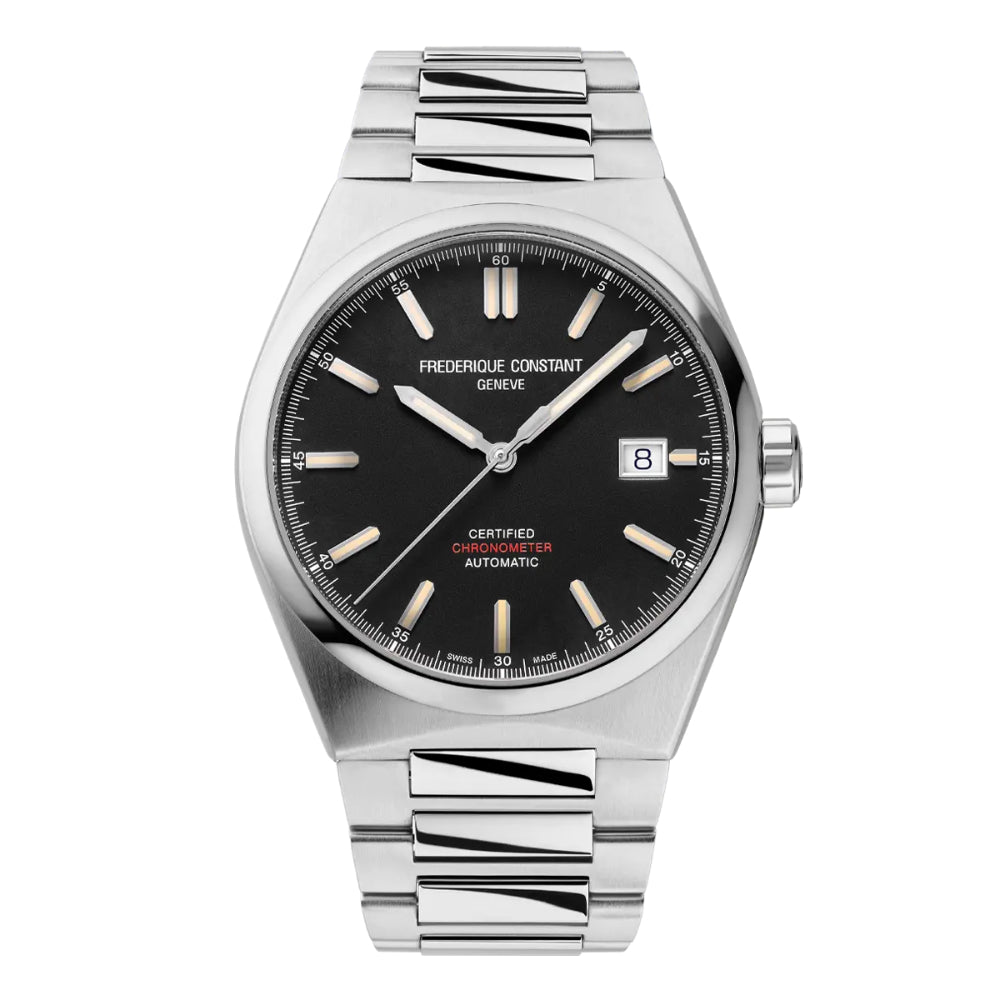 ساعة فريدريك كونستانت هايفلايف أوتوماتيكية COSC للرجال بمينا سوداء — FC-0292+STRAP