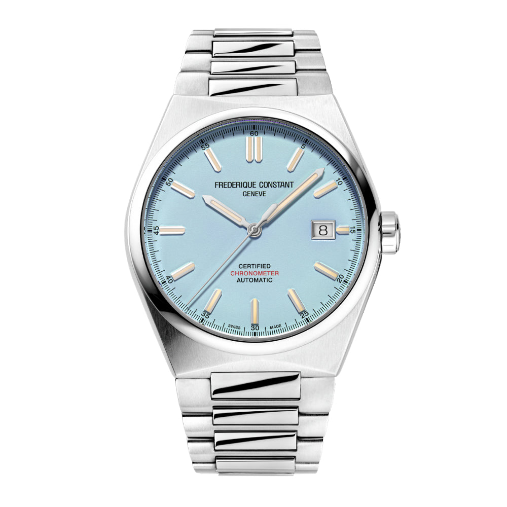 ساعة فريدريك كونستانت هايفلايف أوتوماتيكية COSC للرجال بمينا أزرق فاتح — FC-0295+STRAP