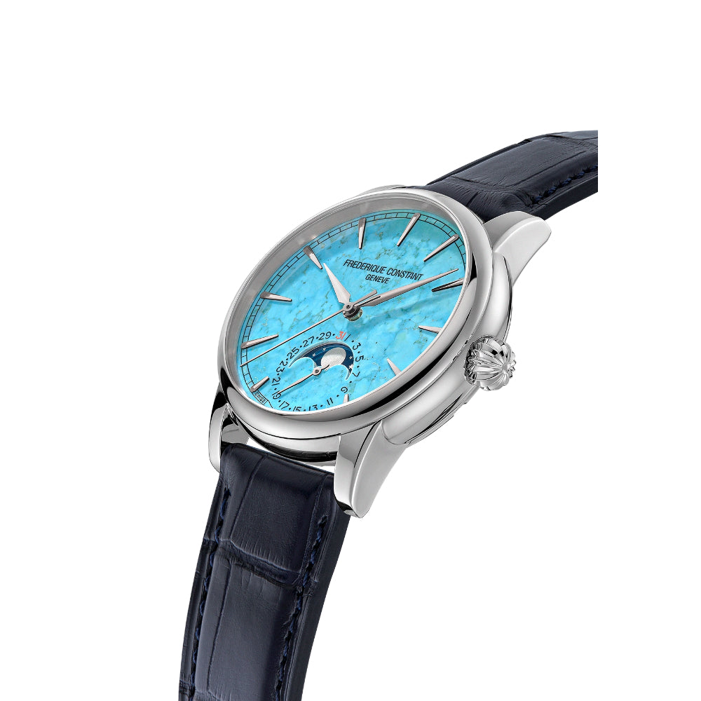 Frederique Constant Manufacture Classic Moonphase Date Automatic Men's Watch with Blue Dial — FC-0309+LTD