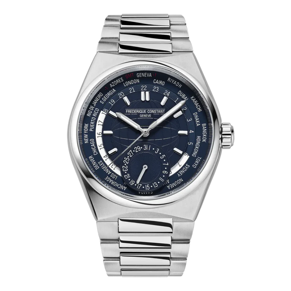 Frederique Constant Highlife World Timer Manufacturer Men's Automatic Watch with Blue Dial – FC-0282+LTHR+R.STRAP