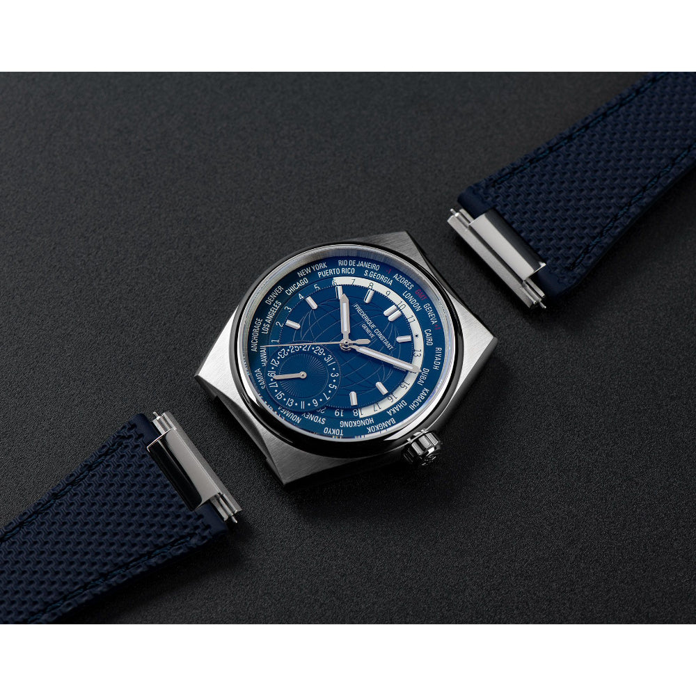 Frederique Constant Highlife World Timer Manufacturer Men's Automatic Watch with Blue Dial – FC-0282+LTHR+R.STRAP