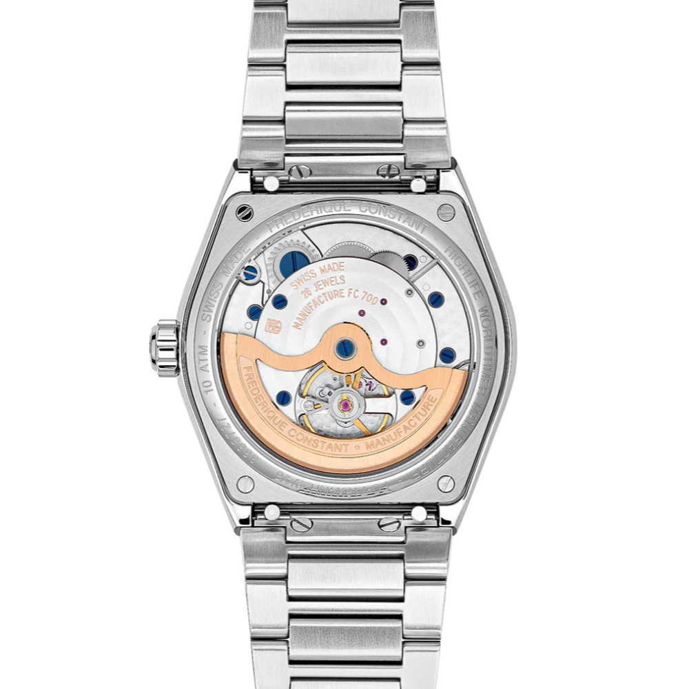 Frederique Constant Highlife World Timer Manufacturer Men's Automatic Watch with Blue Dial – FC-0282+LTHR+R.STRAP