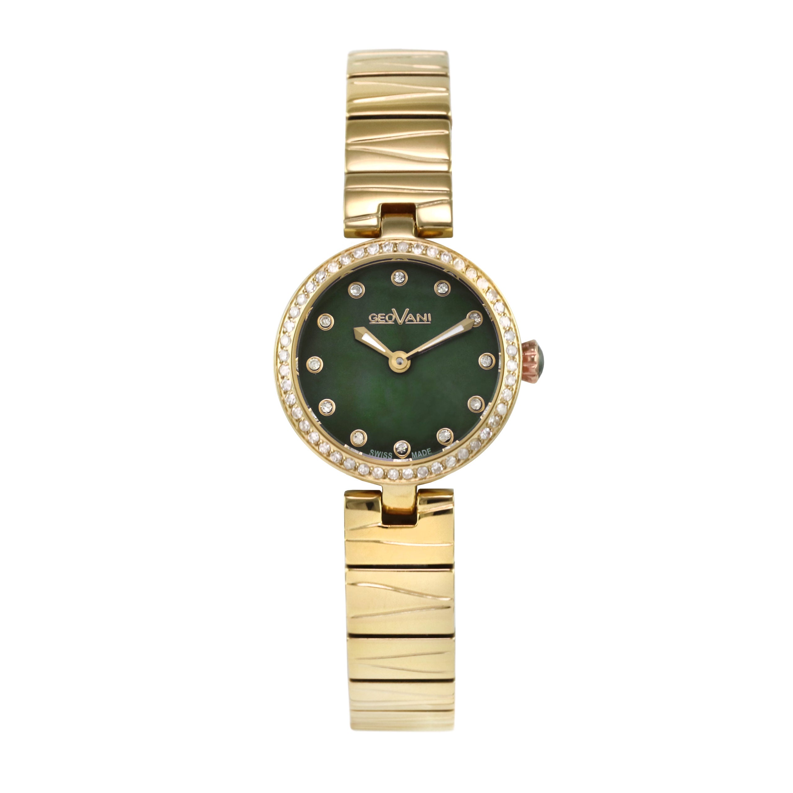 ساعة جيوفاني النسائية السويسرية بحركة كوارتز ولون مينا أخضر لؤلؤي - GEO-0003