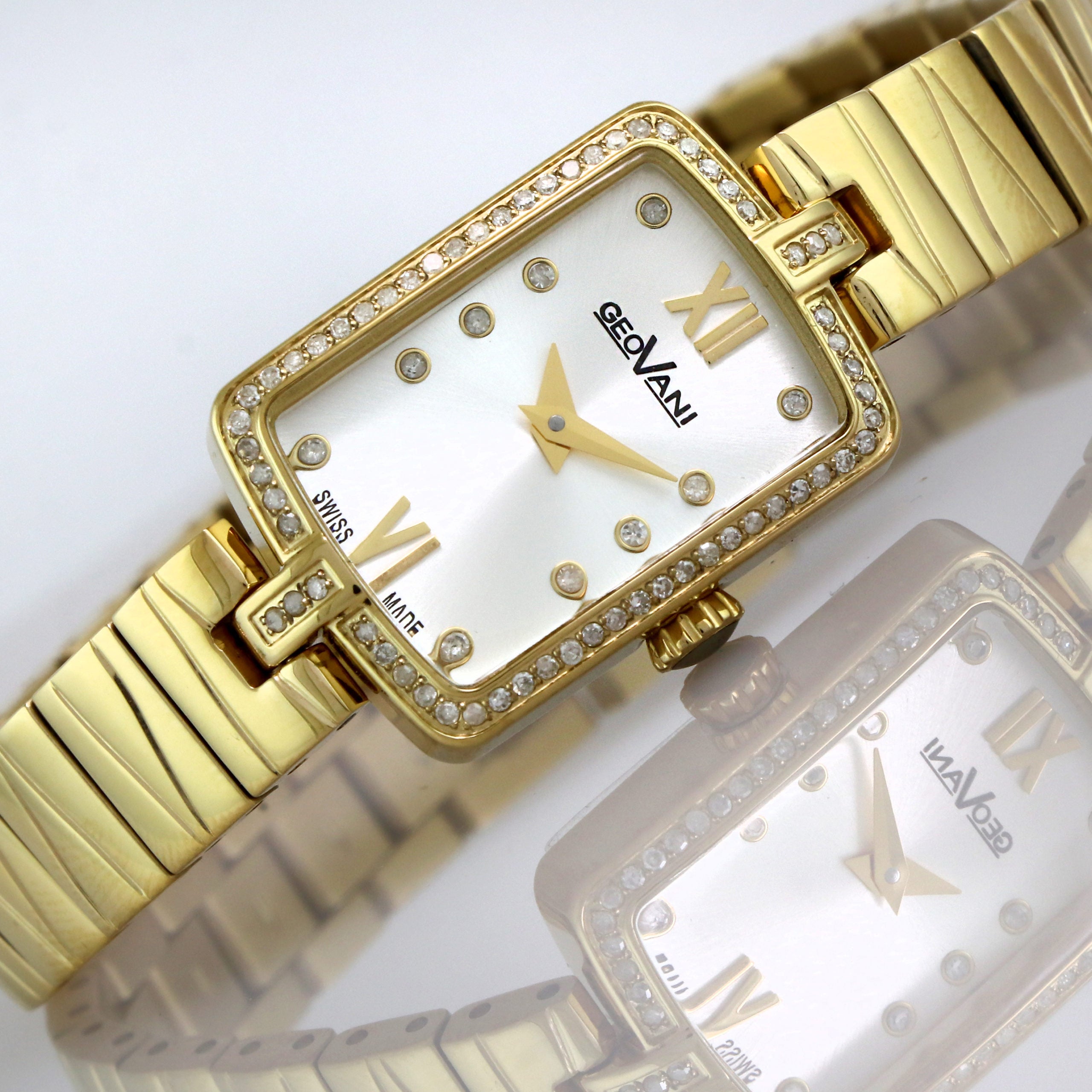 ساعة جيوفاني النسائية السويسرية بحركة كوارتز ولون مينا أبيض - GEO-0006