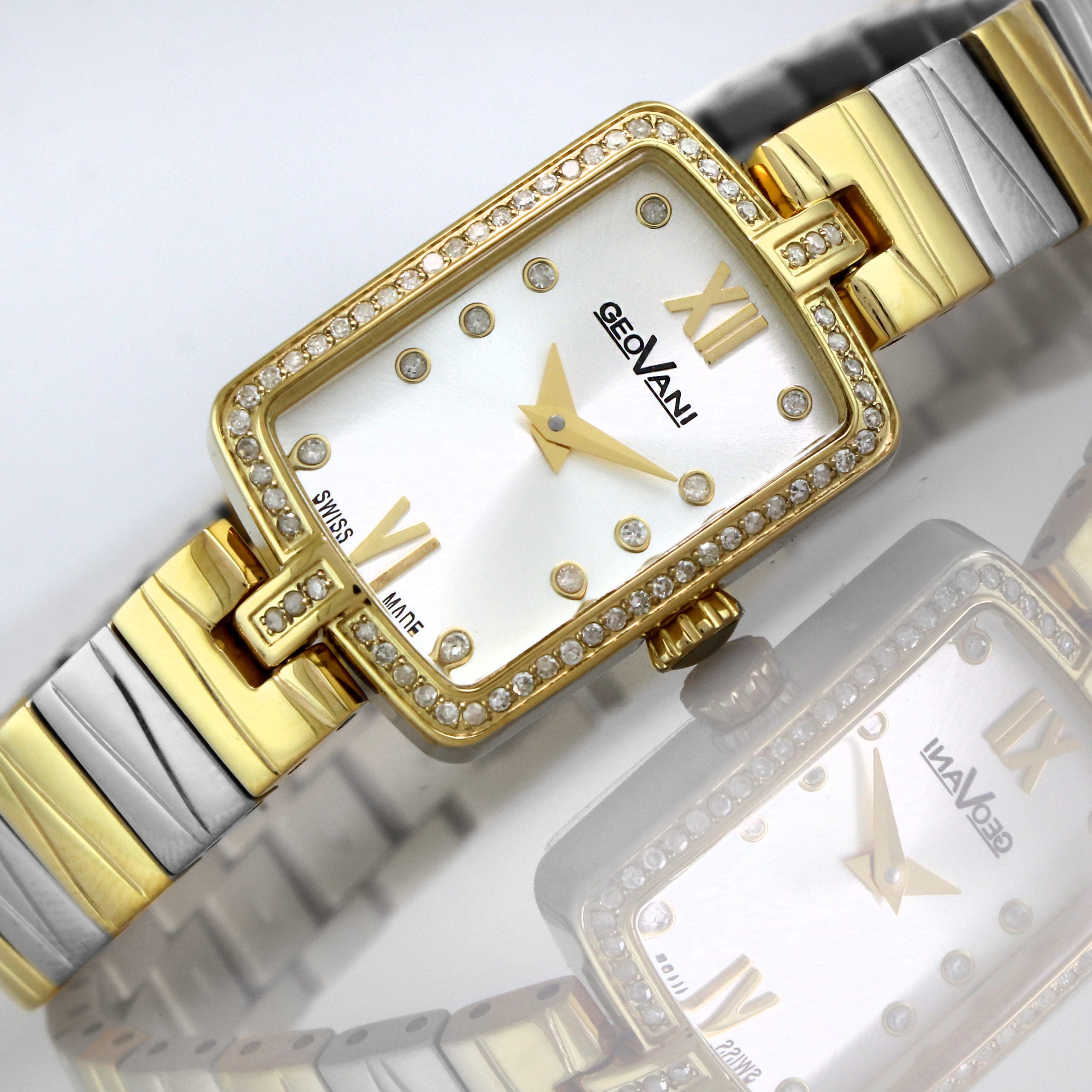 ساعة جيوفاني النسائية السويسرية بحركة كوارتز ولون مينا أبيض - GEO-0007