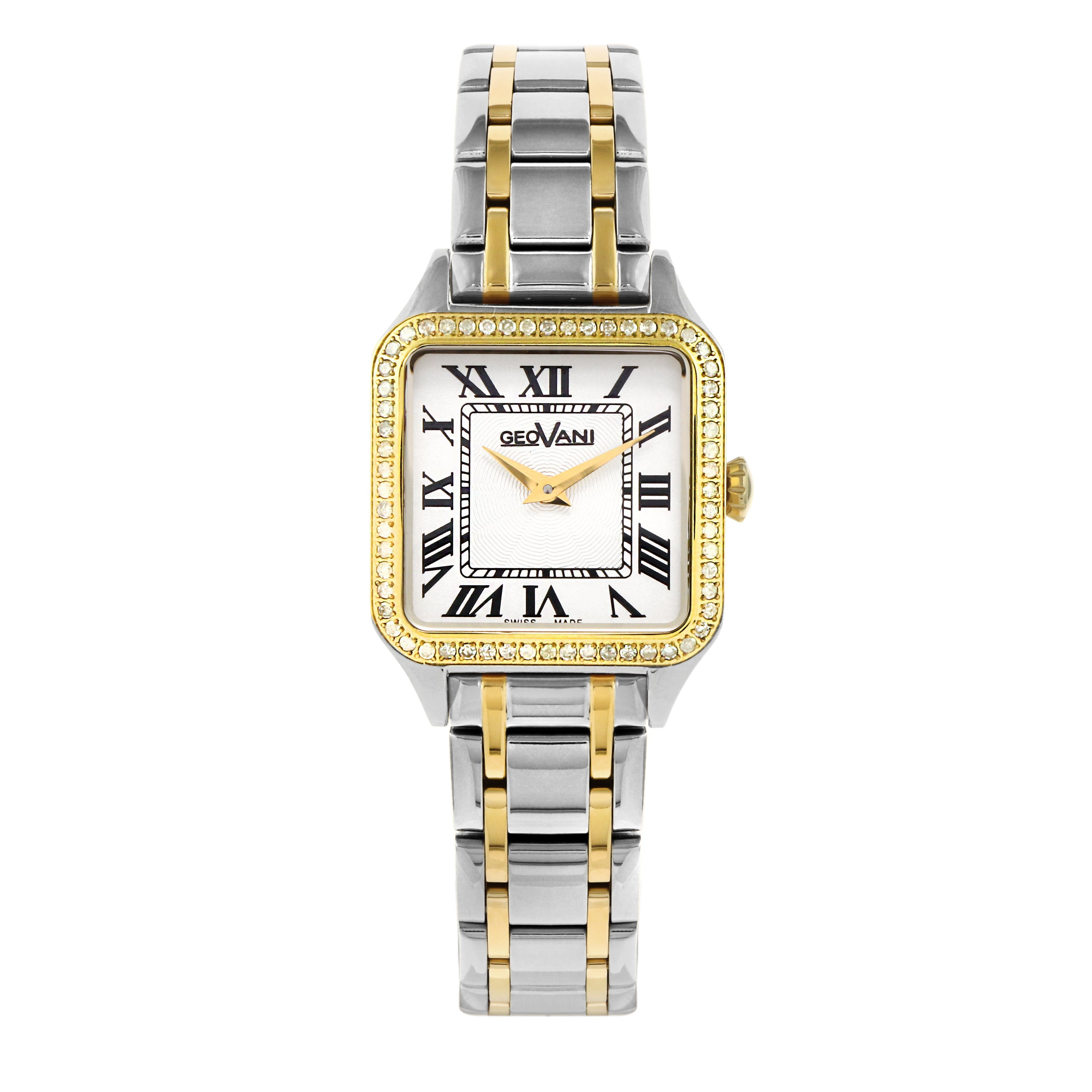 ساعة جيوفاني النسائية بحركة كوارتز ومينا أبيض - GEO-0048