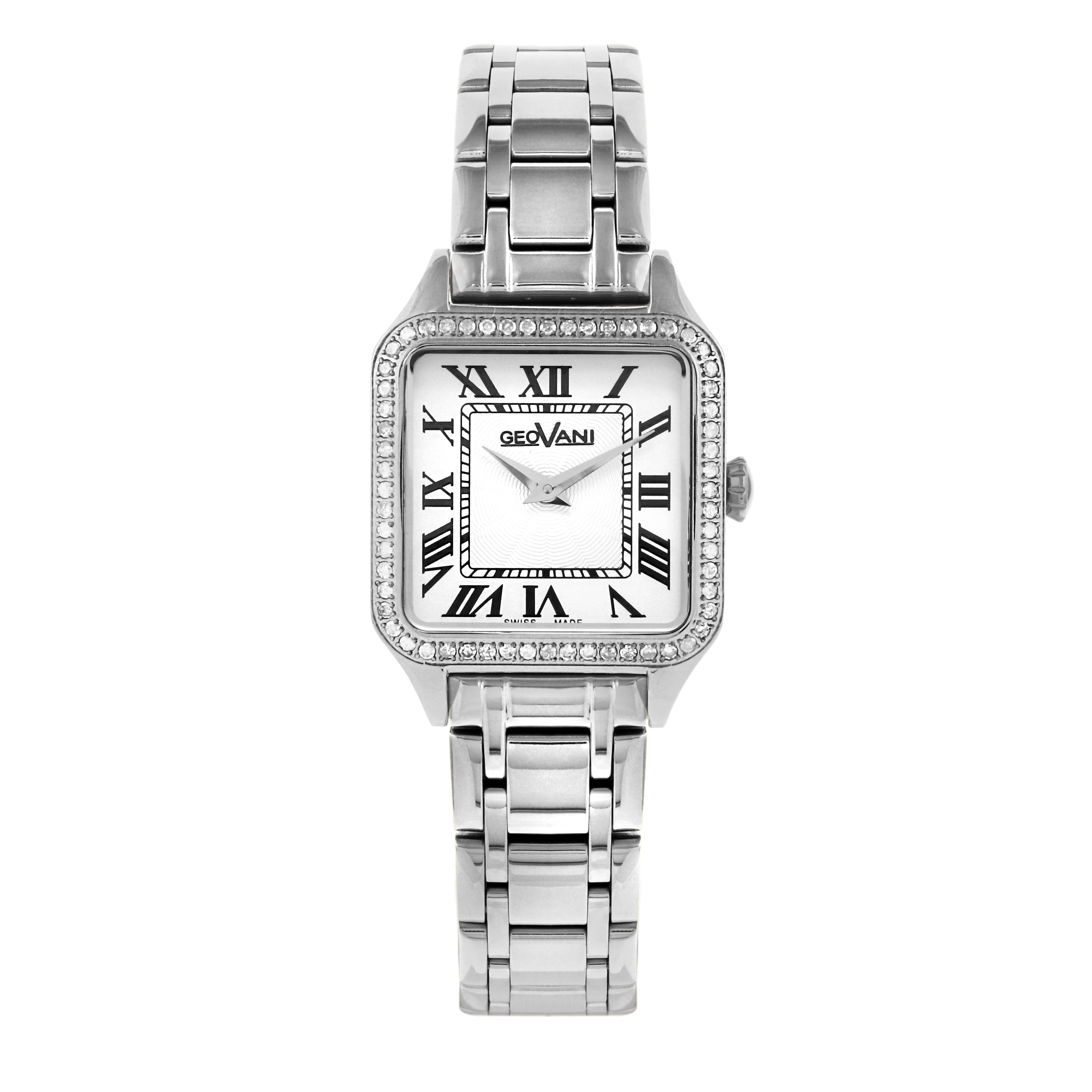 ساعة جيوفاني النسائية بحركة كوارتز ومينا أبيض - GEO-0050