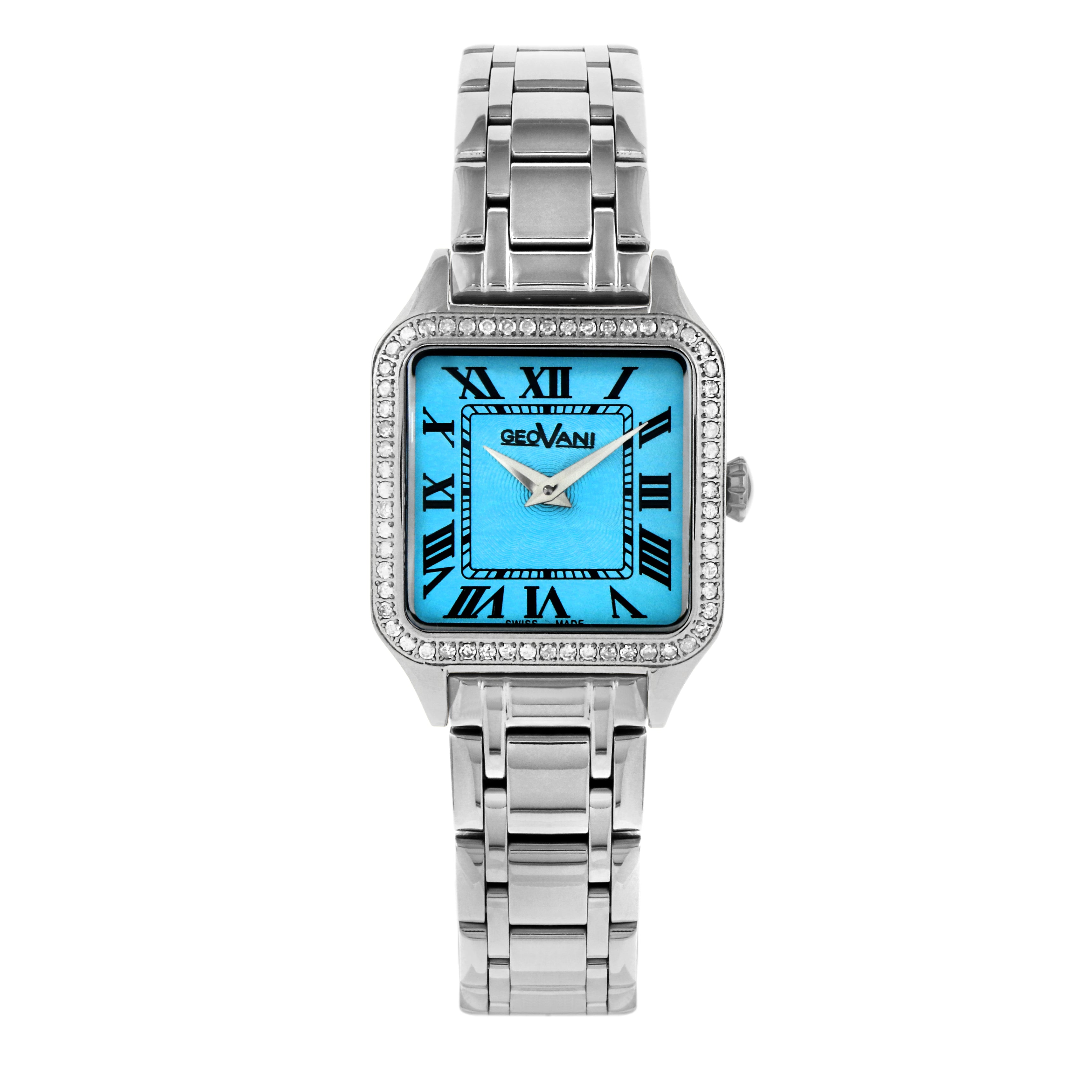ساعة جيوفاني النسائية بحركة كوارتز ومينا أزرق - GEO-0049