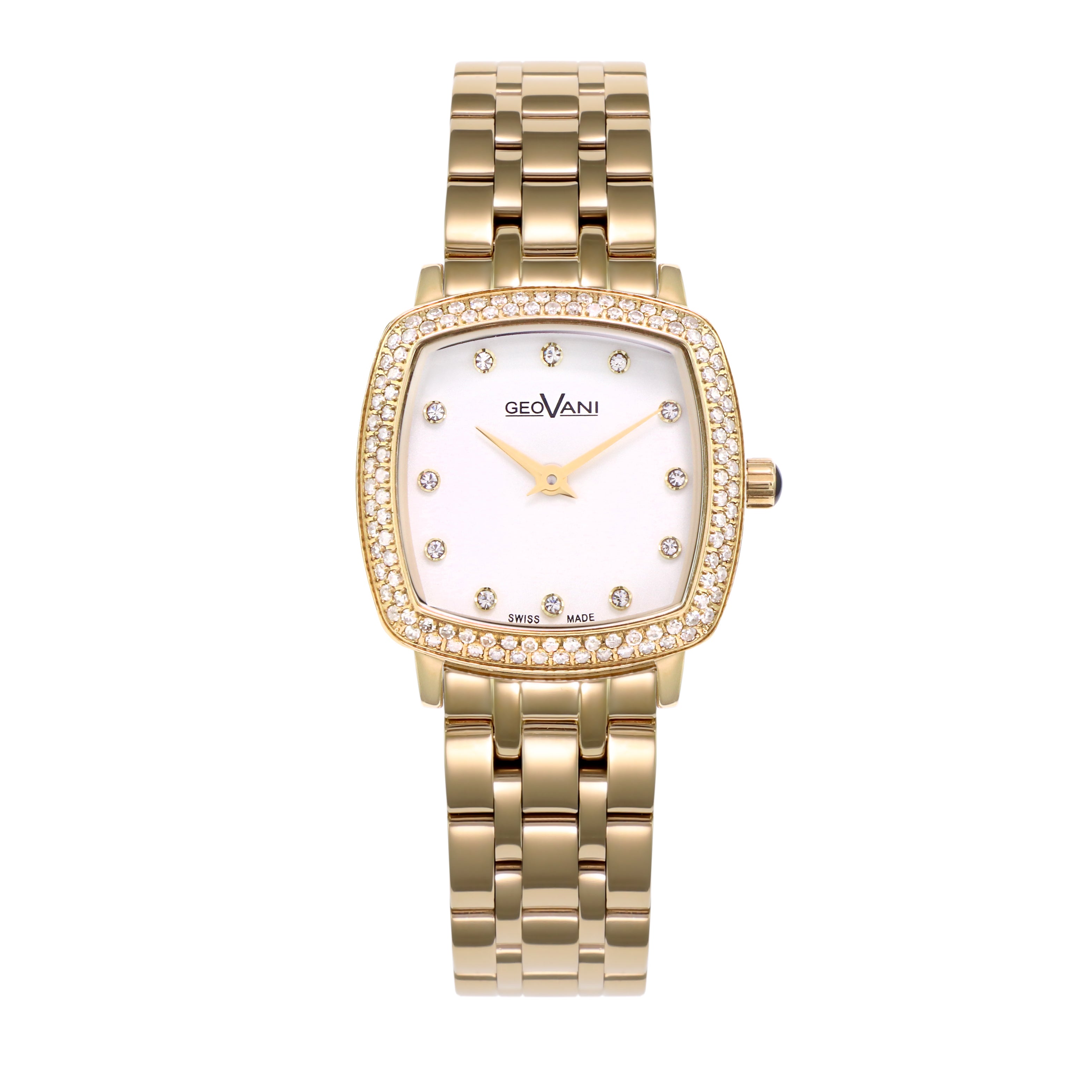 ساعة جيوفاني النسائية بحركة كوارتز ومينا أبيض - GEO-0039