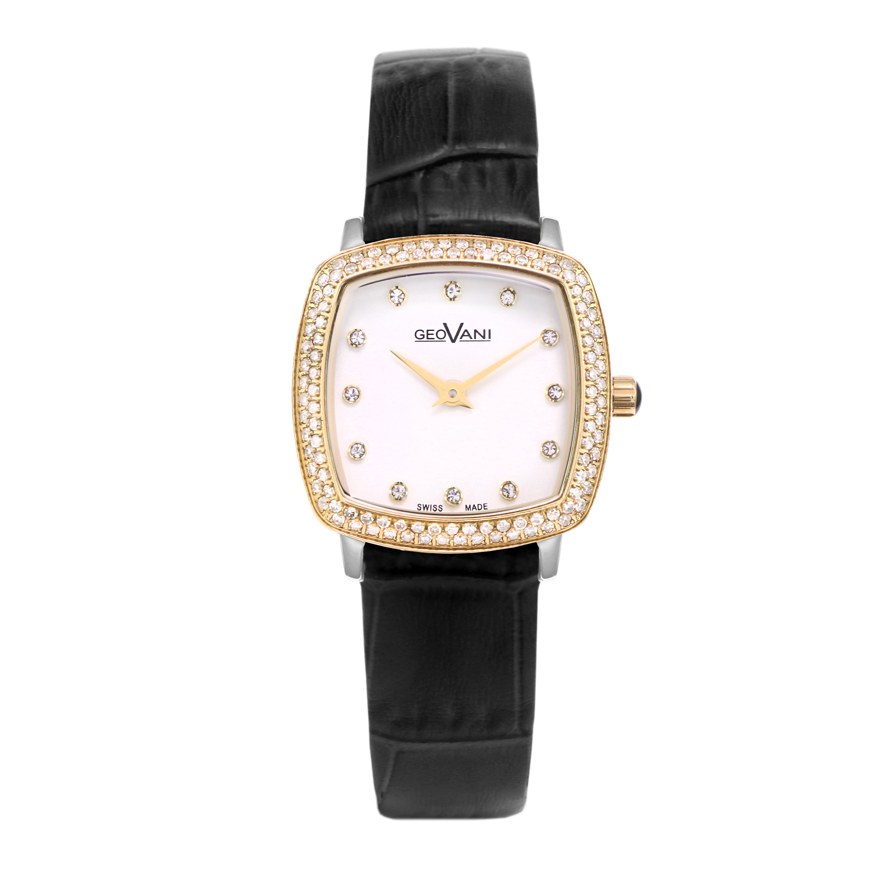 ساعة جيوفاني النسائية بحركة كوارتز ومينا أبيض - GEO-0042