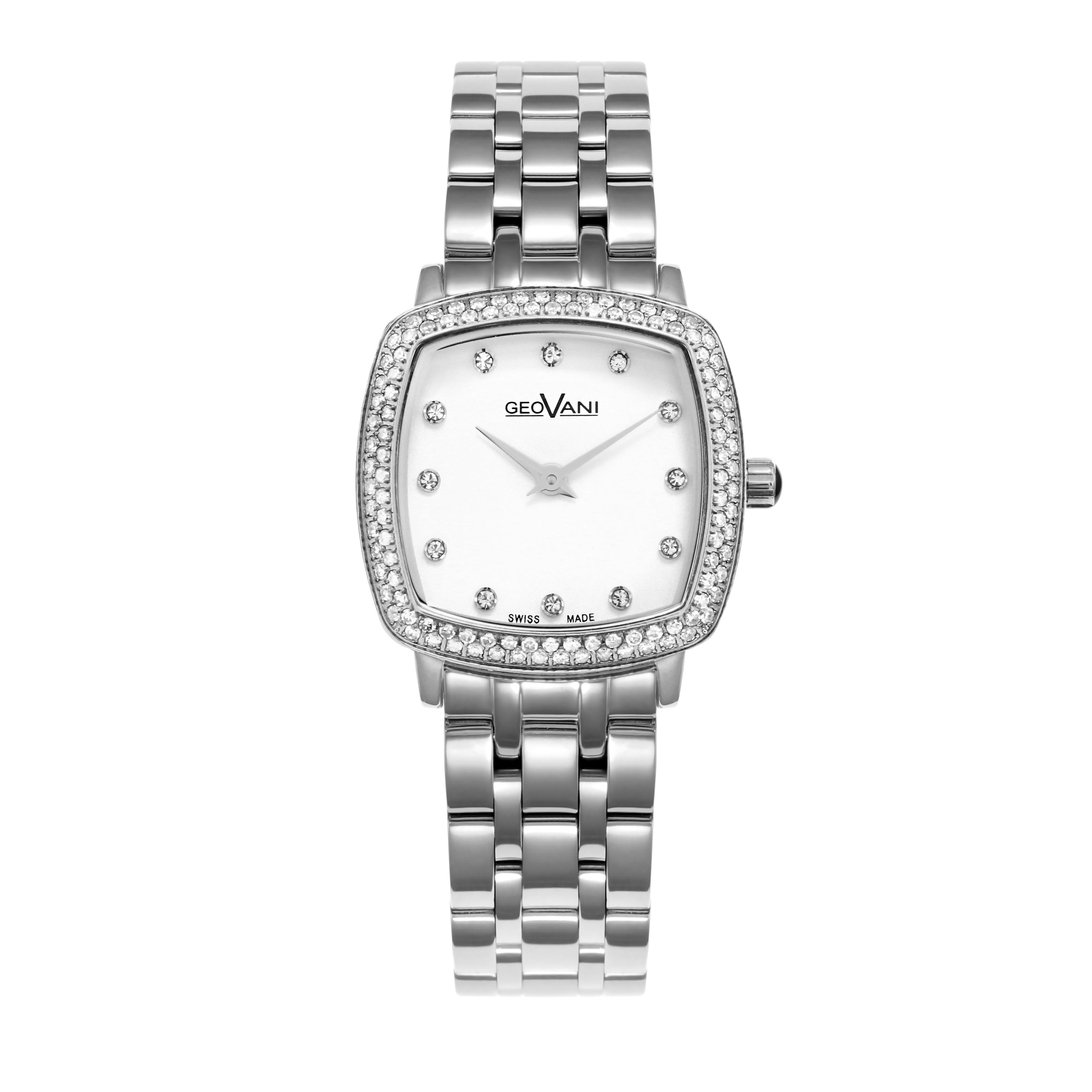 ساعة جيوفاني النسائية بحركة كوارتز ومينا أبيض - GEO-0038