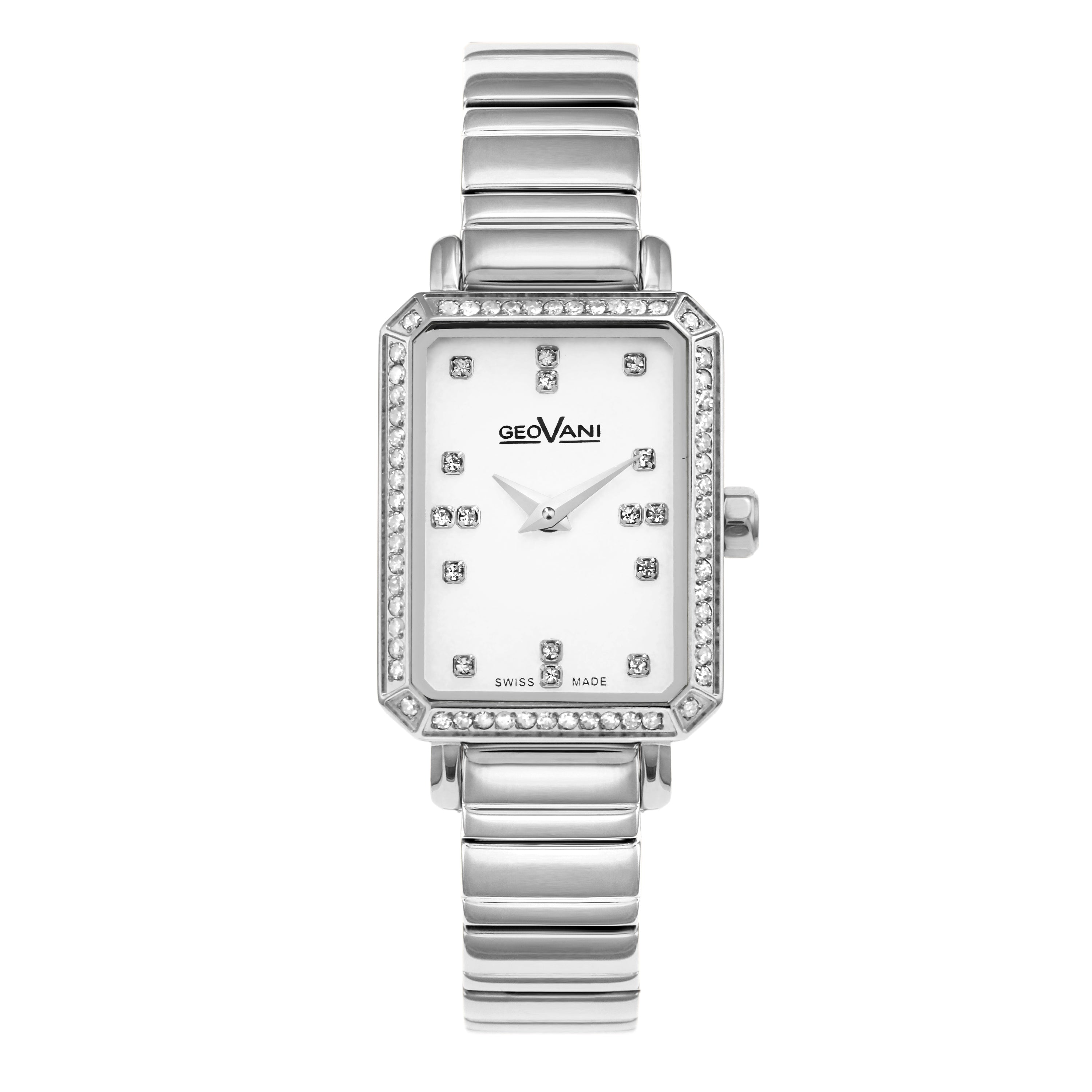 ساعة جيوفاني النسائية بحركة كوارتز ومينا أبيض - GEO-0044