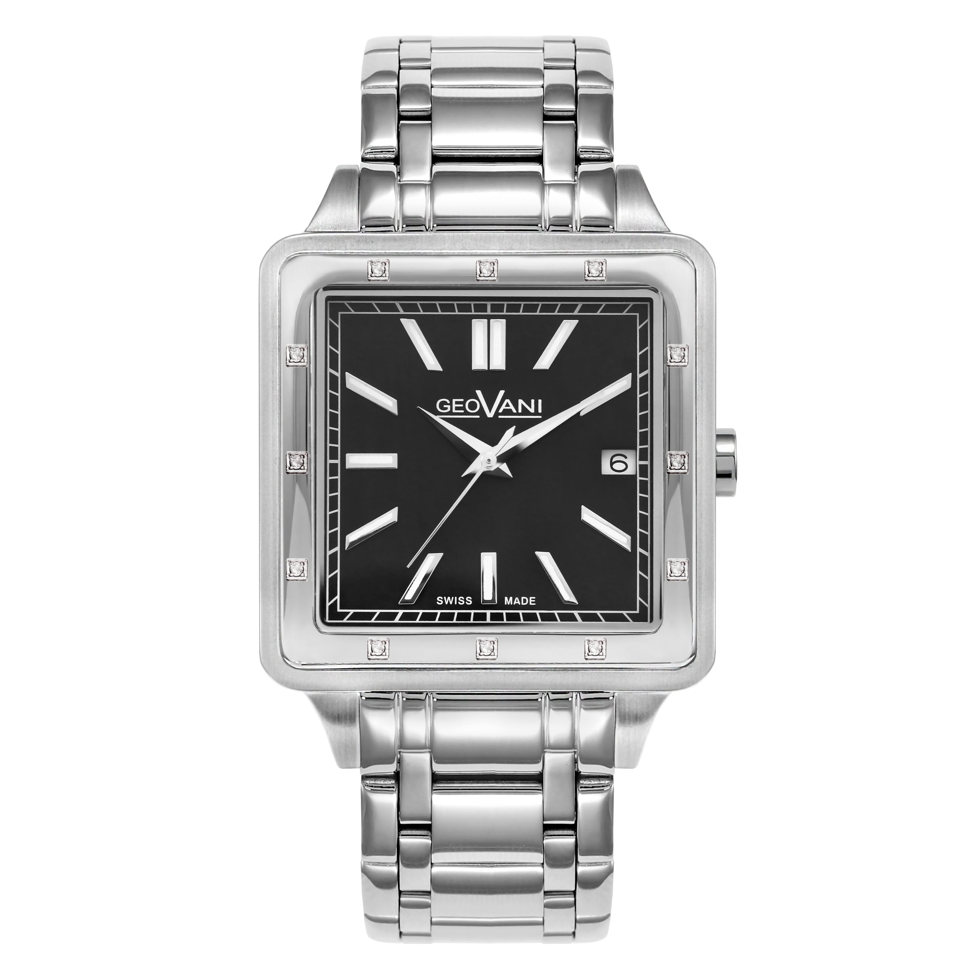 ساعة جيوفاني الرجالية بحركة كوارتز ومينا أسود من عرق اللؤلؤ - GEO-0053