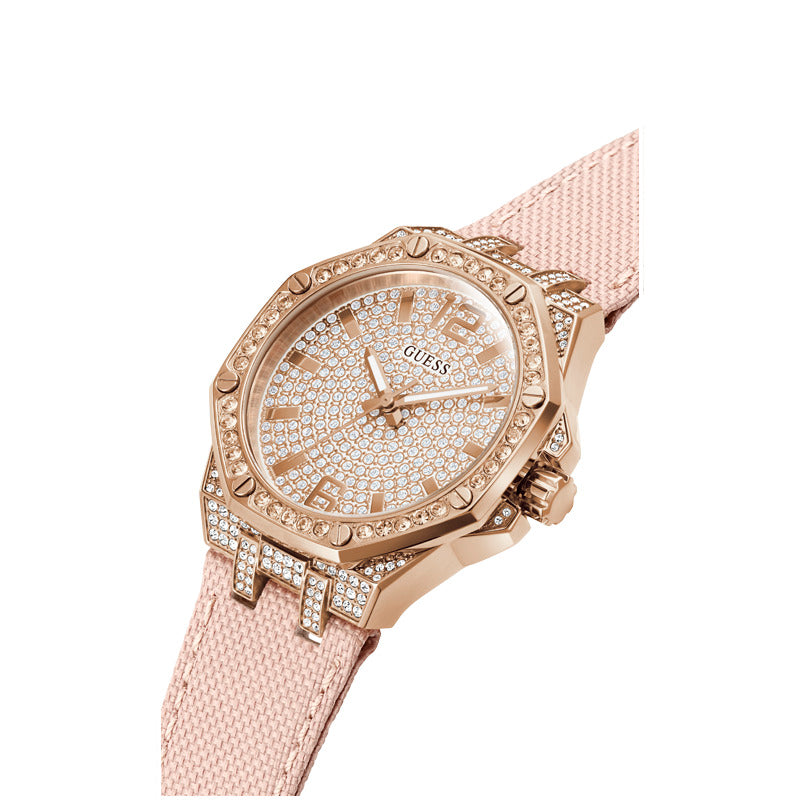 ساعة جيس النسائية بحركة كوارتز ولون مينا ذهبي وردي (روز جولد) - GWC-0143