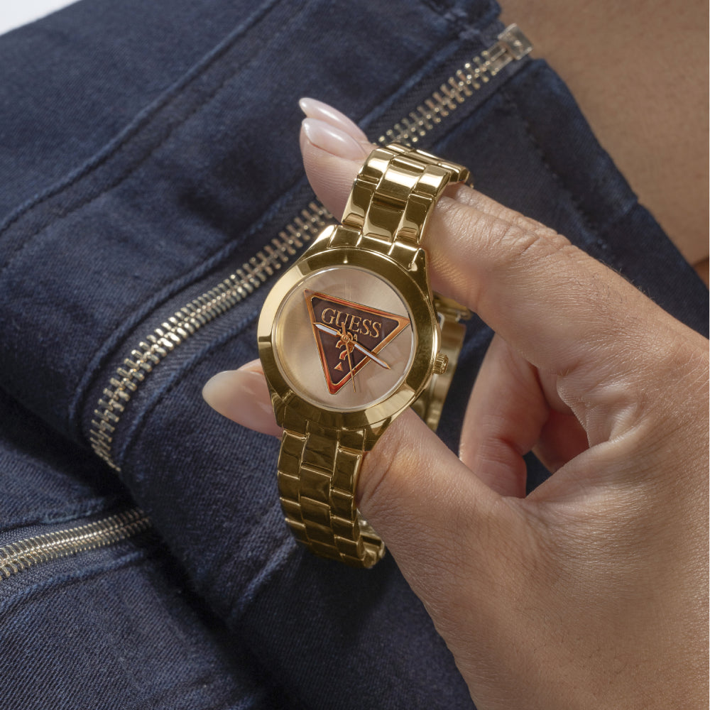 ساعة جيس النسائية بحركة كوارتز ولون مينا ذهبي - GWC-0281