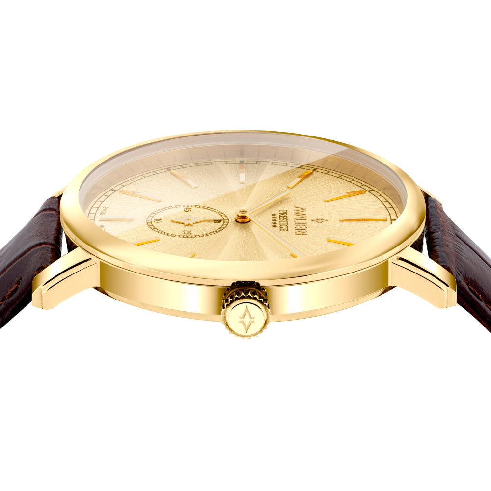 ساعة أفاليري برستيج الرجالية بحركة كوارتز السويسرية ولون مينا ذهبي - AP-0029