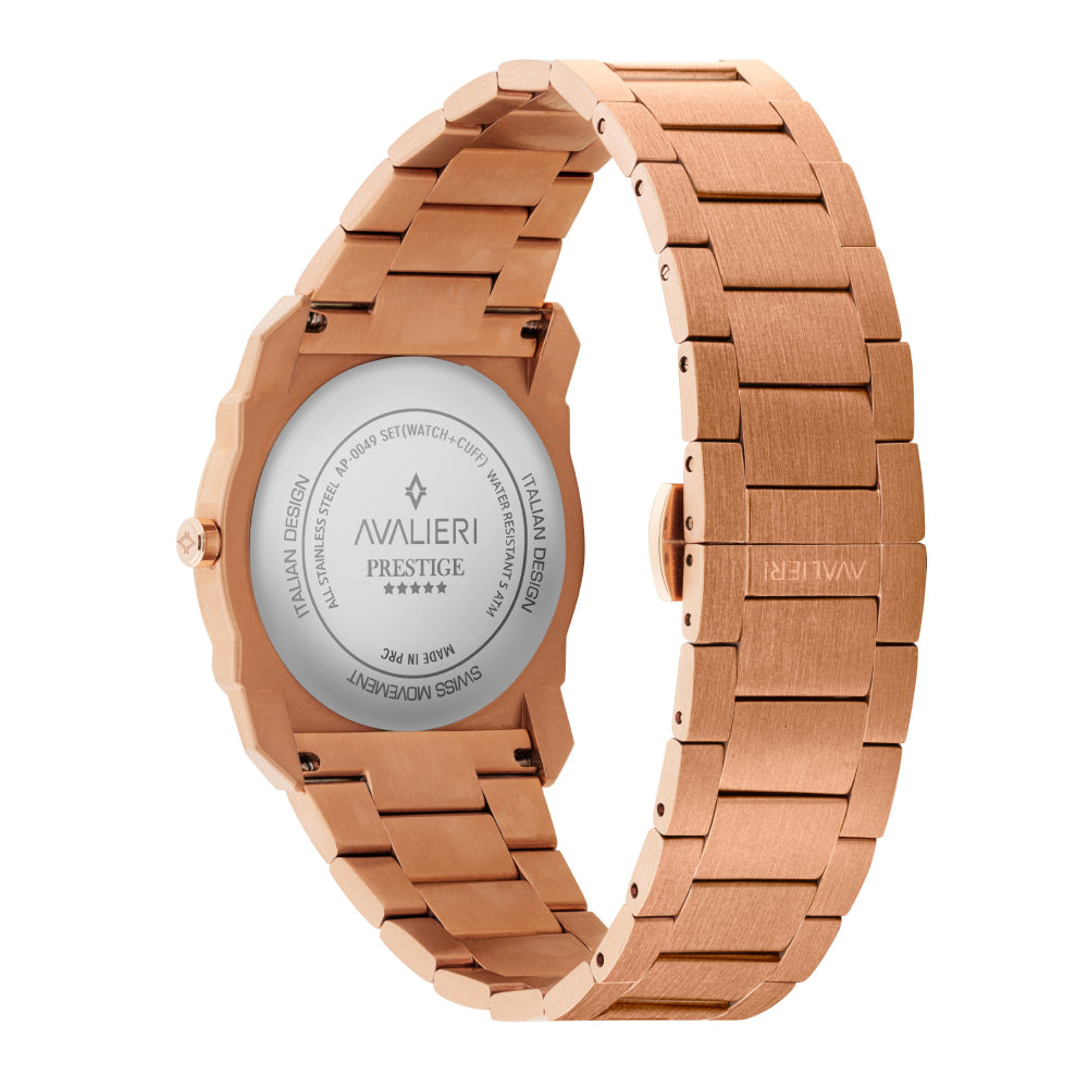 طقم أفاليري برستيج الرجالي بحركة كوارتز السويسرية ولون مينا أزرق مع كبك - AP-0049 SET (Watch + Cuff)