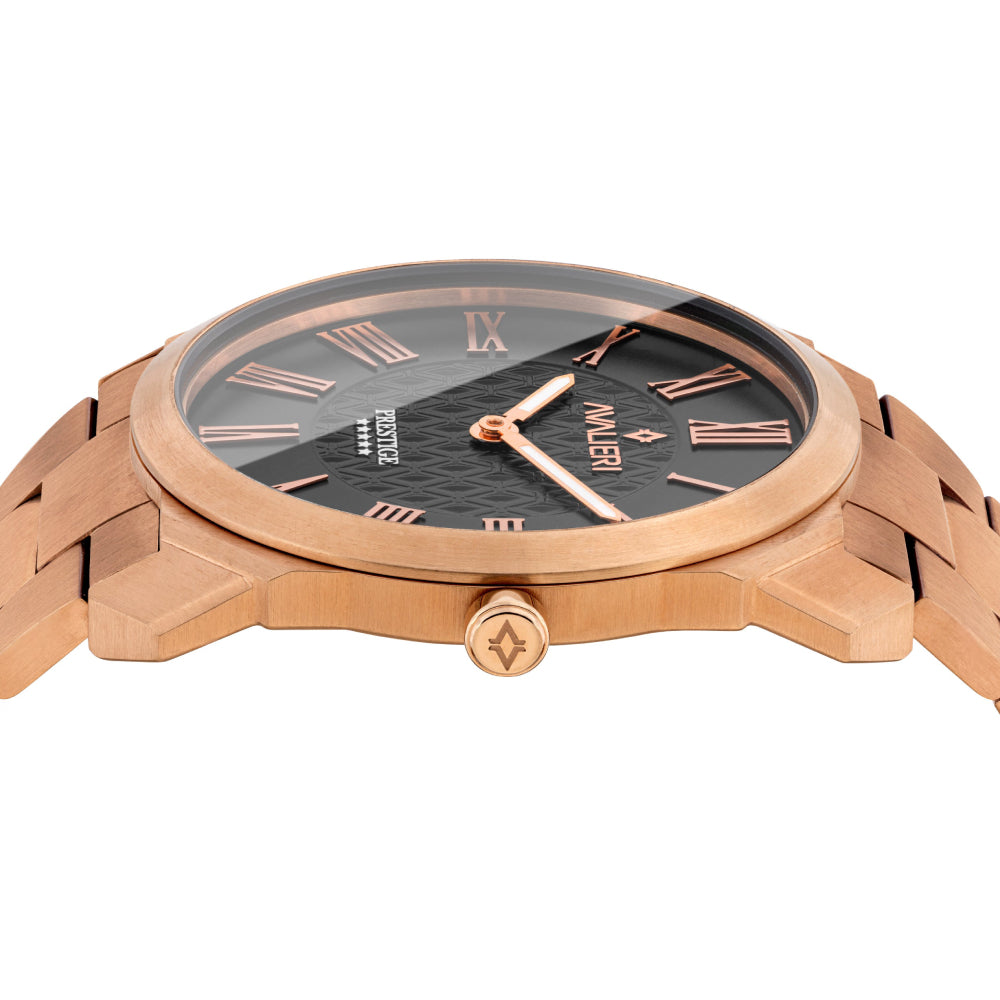 طقم أفاليري برستيج الرجالي بحركة كوارتز السويسرية ولون مينا أزرق مع كبك - AP-0049 SET (Watch + Cuff)