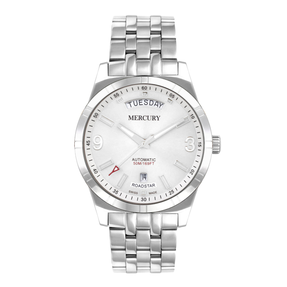 ساعة ميركوري الرجالية بحركة أوتوماتيكية ولون مينا أبيض - MER-0120