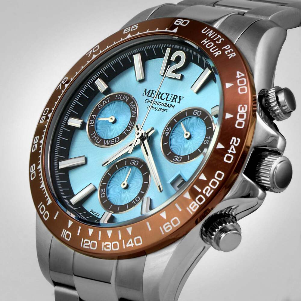 ساعة ميركوري الرجالية بحركة كوارتز ولون مينا أزرق فاتح - MER-0106