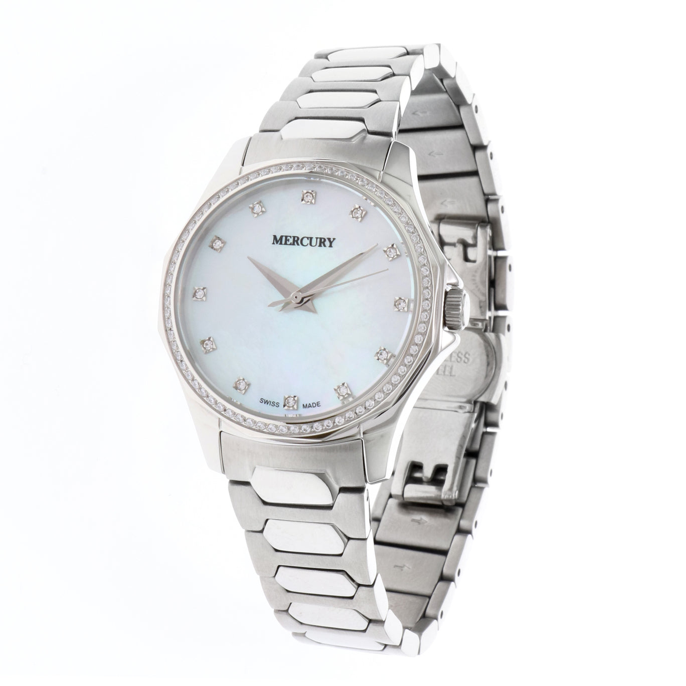 ساعة ميركوري النسائية السويسرية بحركة كوارتز ولون مينا أبيض لؤلؤي - MER-0021