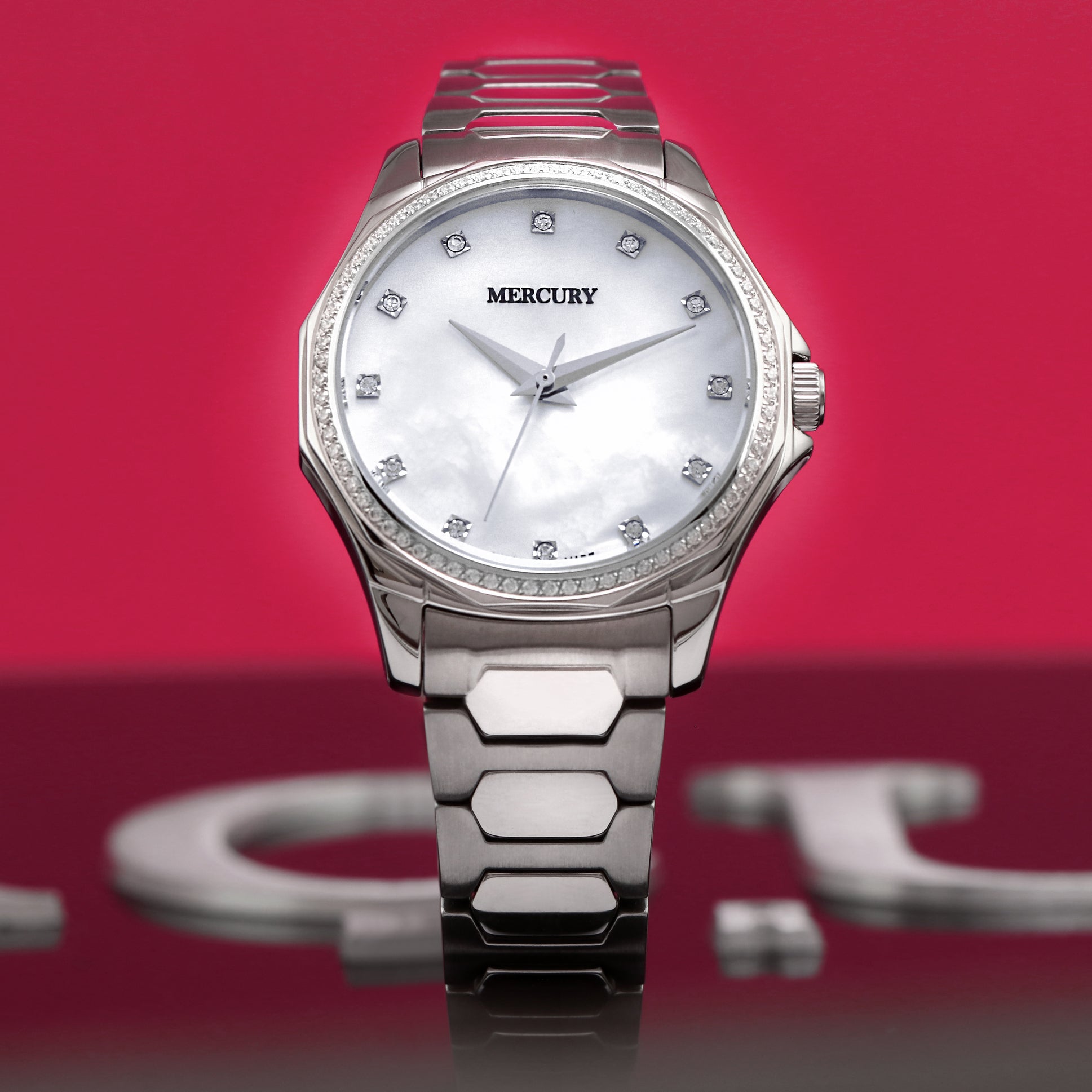 ساعة ميركوري النسائية السويسرية بحركة كوارتز ولون مينا أبيض لؤلؤي - MER-0021