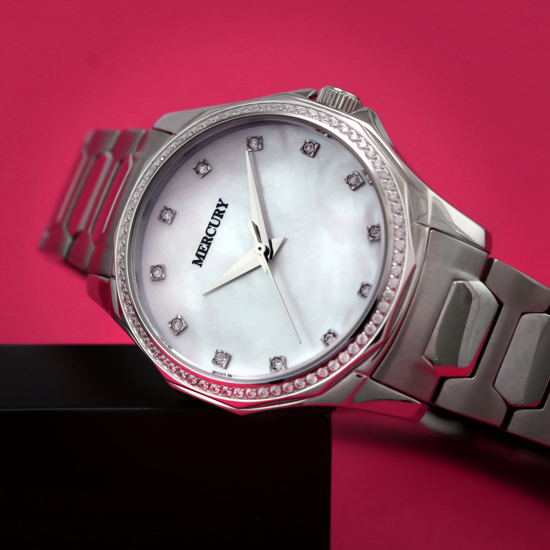 ساعة ميركوري النسائية السويسرية بحركة كوارتز ولون مينا أبيض لؤلؤي - MER-0021