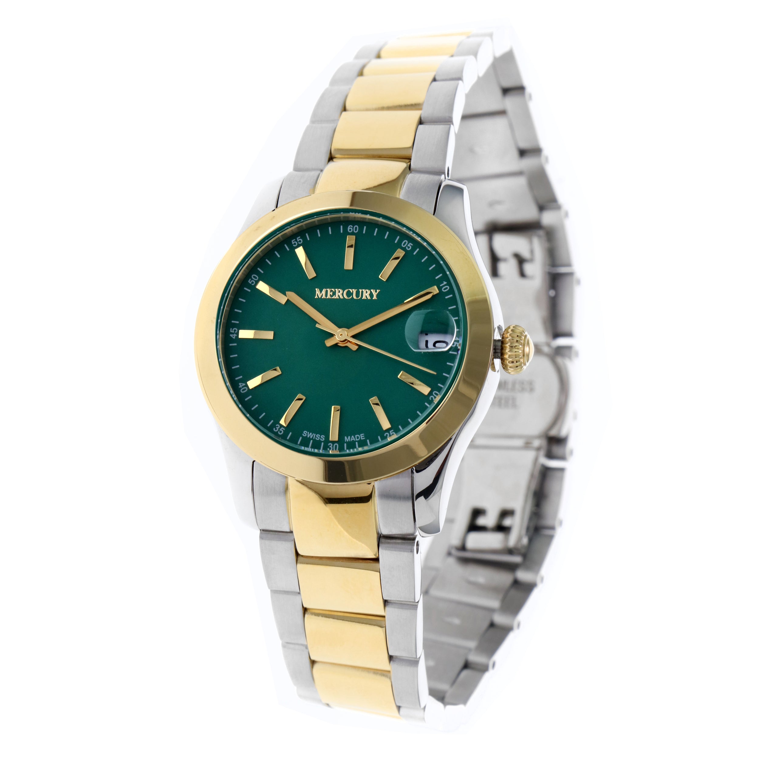 ساعة ميركوري النسائية السويسرية بحركة كوارتز ولون مينا أخضر - MER-0031